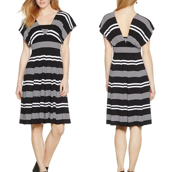 WHBM 4-in-1 GENIUS CONVERTIBLE MULTI WAY FIT FLARE STRIPED DRESS 14 - Picture 3 of 7